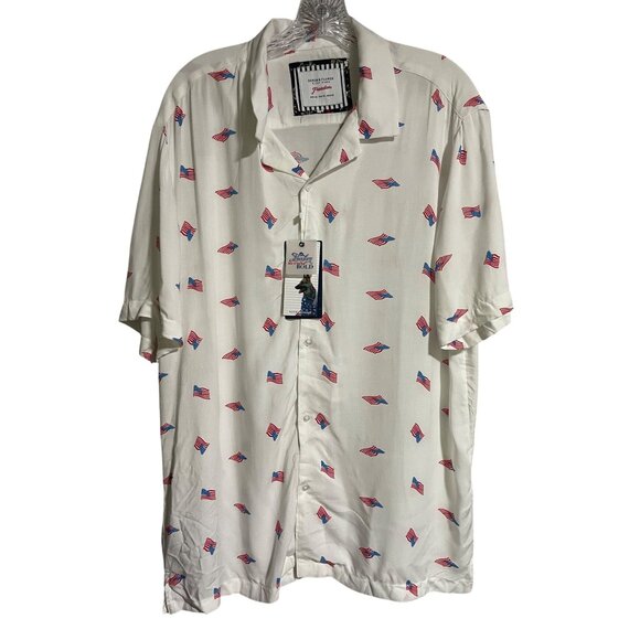 Denim & Flower Ricky Singh Freedom US Flag Mens Shirt Size XL White Button Up - Picture 1 of 9